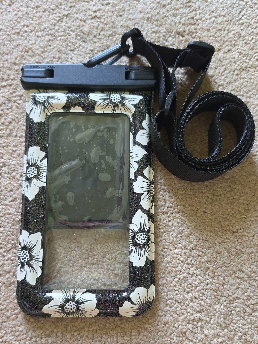 kate spade Black Floral Waterproof Phone Pouch with Lanyard